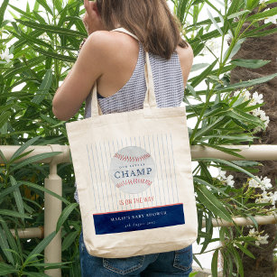 Navy Our Little Champ Baseball Any Age Birthday Tote Bag