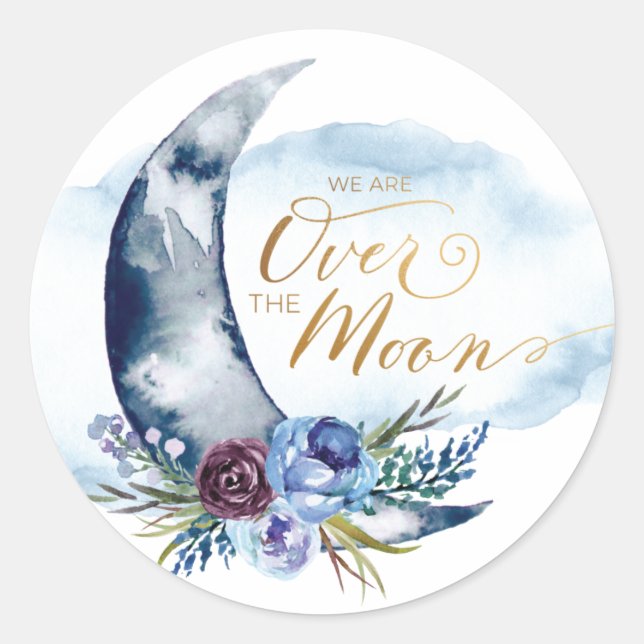 Navy Over the Moon Baby Shower Stickers (Front)