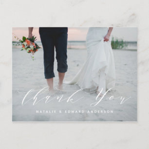 Navy painted + script photo thank you postcard