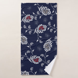 Navy Paisley: Elegant Pattern Design. Bath Towel