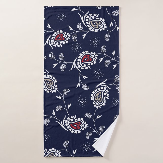 Navy Paisley: Elegant Pattern Design. Bath Towel (Bath Towel)