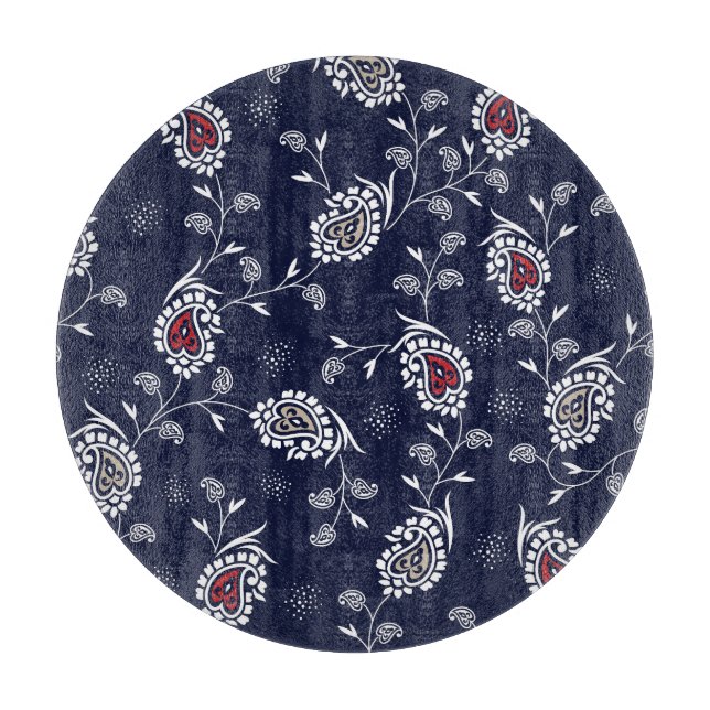 Navy Paisley: Elegant Pattern Design. Cutting Board (Front)