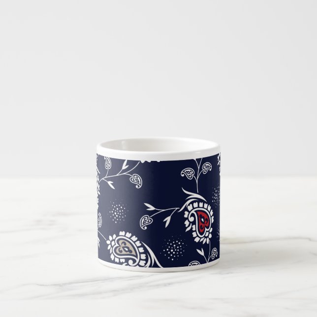 Navy Paisley: Elegant Pattern Design. Espresso Cup (Front)