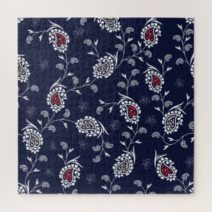 Navy Paisley: Elegant Pattern Design. Jigsaw Puzzle