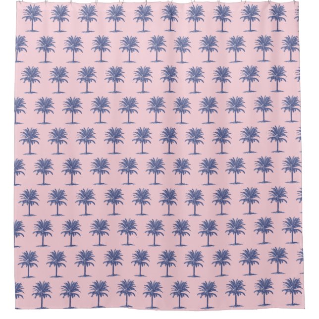 Navy Palm Tree Shower Curtain (Front)