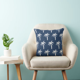 Navy Palm Tree Throw Pillow   Preppy Tropical