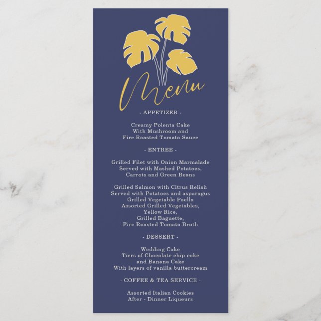 Navy Palm Tropical Botanic Leaf Menu (Front)