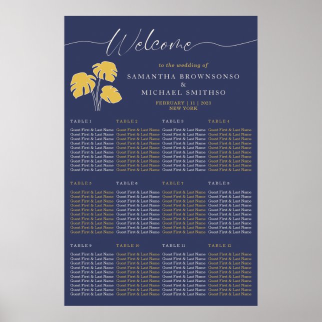 Navy Palm Tropical Botanical Welcome Wedding Poster (Front)