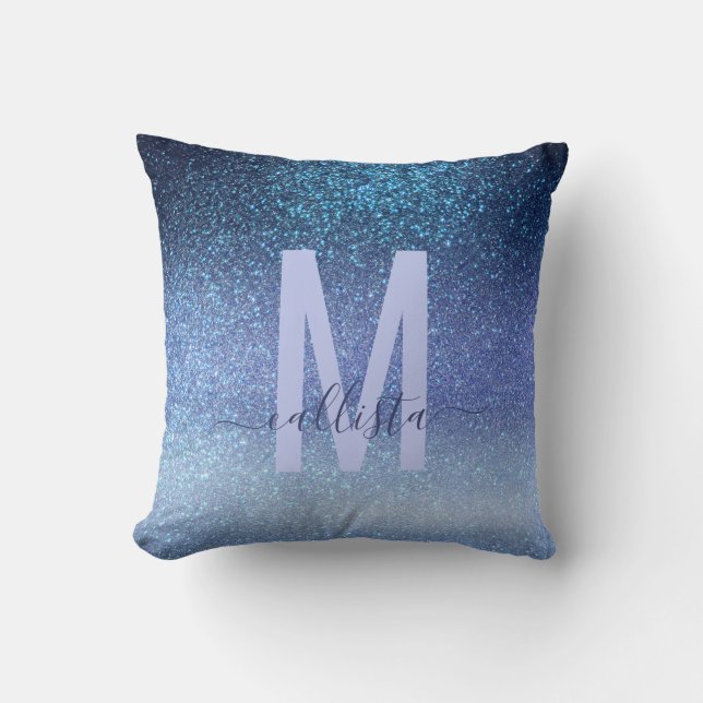 Navy Pastel Blue Triple Glitter Ombre Gradient Cushion (Front)