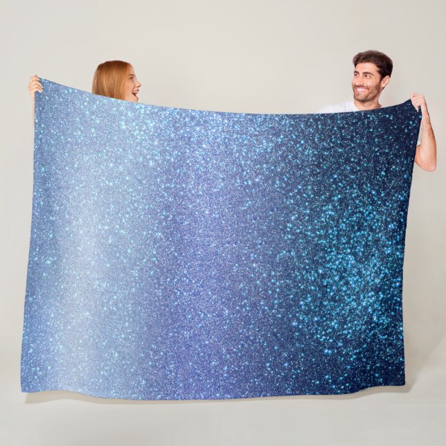 Navy Pastel Blue Triple Glitter Ombre Gradient Fleece Blanket (In Situ)