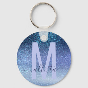 Navy Pastel Blue Triple Glitter Ombre Gradient Key Ring