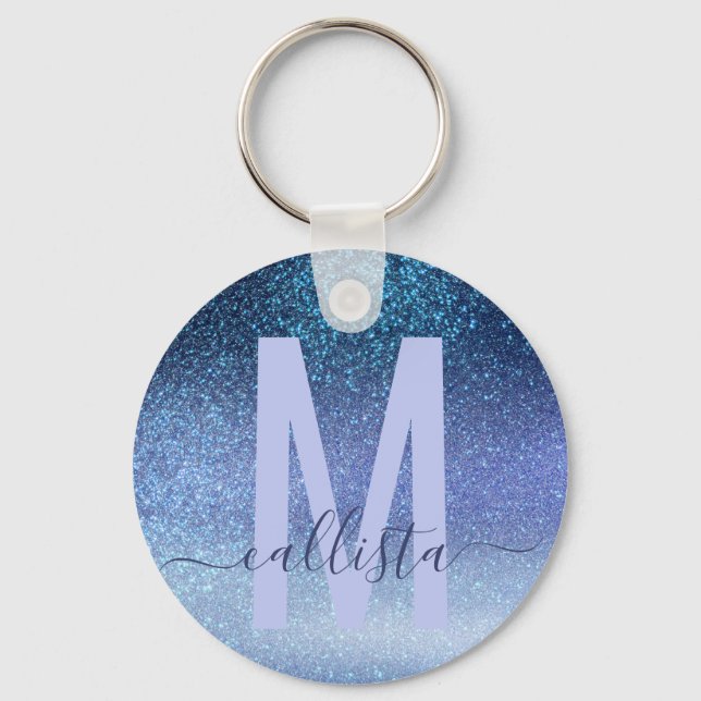 Navy Pastel Blue Triple Glitter Ombre Gradient Key Ring (Front)