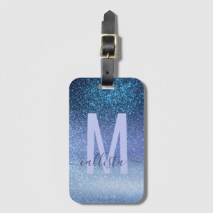 Navy Pastel Blue Triple Glitter Ombre Gradient Luggage Tag