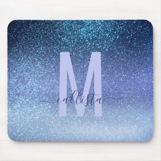 Navy Pastel Blue Triple Glitter Ombre Gradient Mouse Pad (Front)