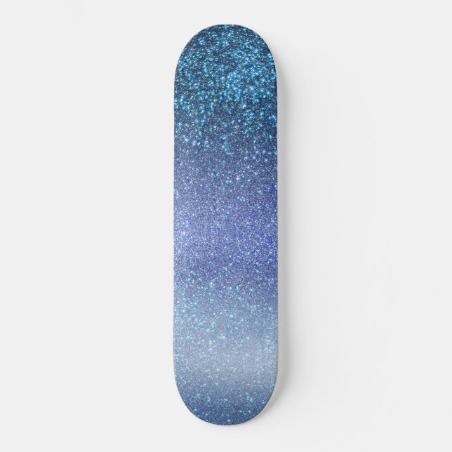 Navy Pastel Blue Triple Glitter Ombre Gradient Skateboard (Front)