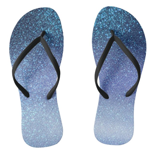 Navy Pastel Blue Triple Glitter Ombre Gradient Thongs (Footbed)