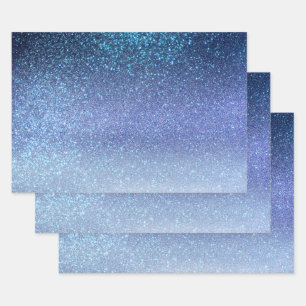 Navy Pastel Blue Triple Glitter Ombre Gradient Wrapping Paper Sheet