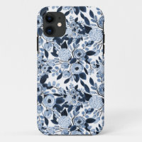 Navy Pastel Blue Watercolor Floral Pattern