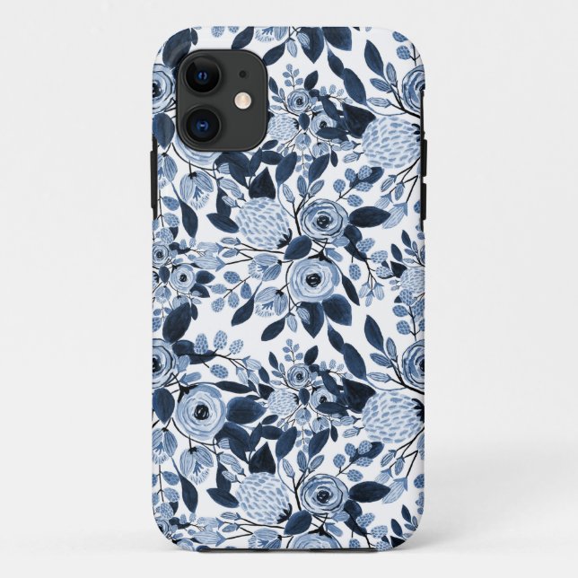 Navy Pastel Blue Watercolor Floral Pattern Case-Mate iPhone Case (Back)