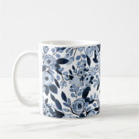 Navy Pastel Blue Watercolor Floral Pattern