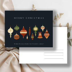 NAVY PASTEL RED GREEN STAR CHIRSTMAS ORNAMENTS HOLIDAY POSTCARD