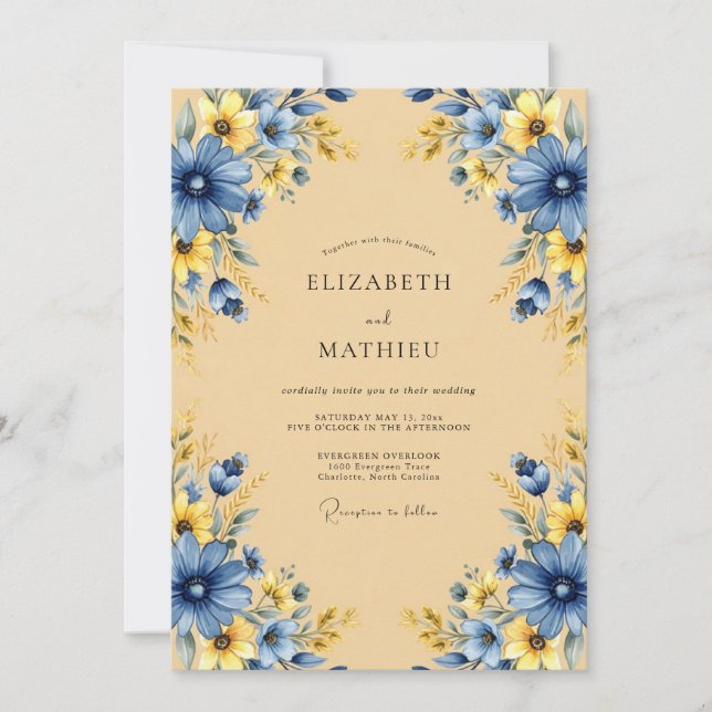 Navy Pastoral Meadow Wedding Invitation (Front)