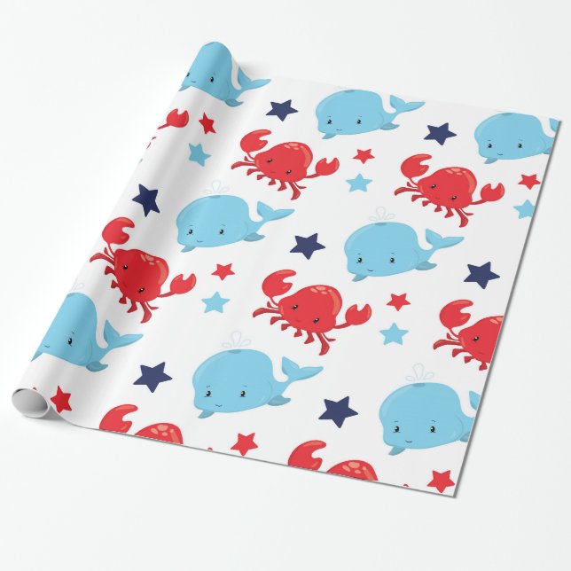 Navy pattern wrapping paper (Unrolled)
