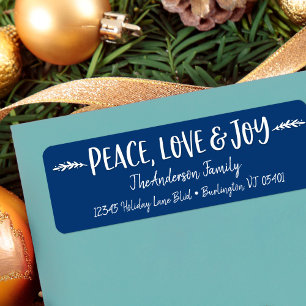 Navy Peace Love Joy Modern Typography Custom Name Return Address Label