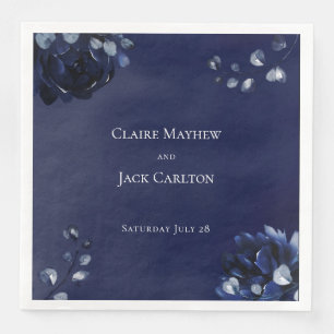 Navy Peony Assembly 8" Square Dinner Napkins