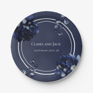 Navy Peony Assembly Wedding 7 Inch Luncheon Paper Plate