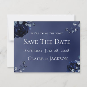 Navy Peony Assembly Wedding Save The Date Invitation