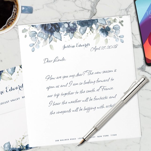 Navy Peony Dusty Blue Eucalyptus Notepad (Creator Uploaded)