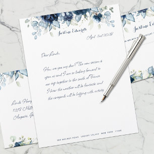 Navy Peony Eucalyptus Greenery Letterhead
