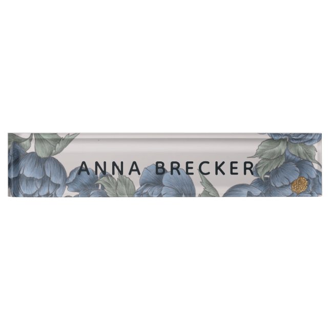 Navy Peony Floral Feminine Elegant Nameplate (Front)