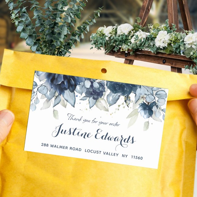 Navy Peony Silver Dusty Blue Eucalyptus Rectangular Sticker (Creator Uploaded)