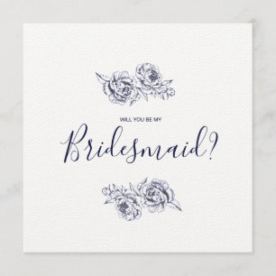 Navy Peony Simple Bridesmaid Invitation