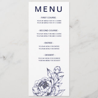Navy Peony Simple Menu Card