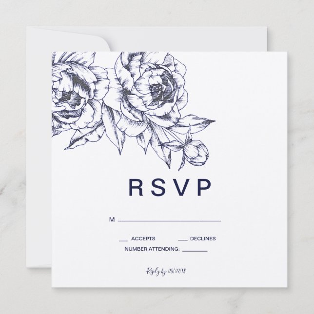 Navy Peony Simple RSVP Invitation (Front)