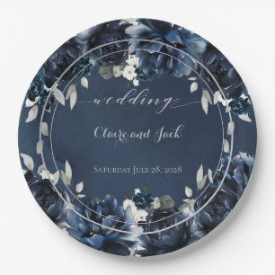 Navy Peony Wedding 9 Inch Dinner Paper Plate