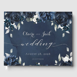 Navy Peony Wedding Guest Book