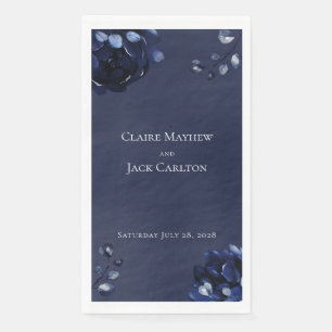 Navy Peony Wedding Long 3 Ply Dinner Napkins