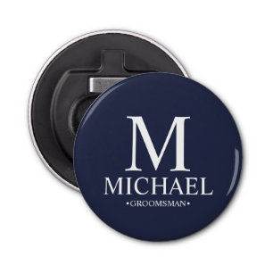 Navy Personalised Groomsman Name and Monogram Bottle Opener