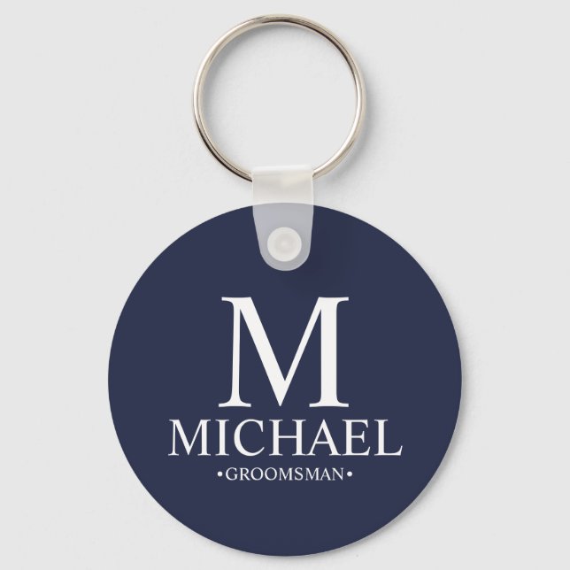 Navy Personalised Groomsman Name and Monogram Key Ring (Front)