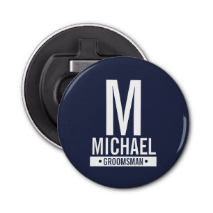Navy Personalised Groomsman's Monogram and Name Bottle Opener