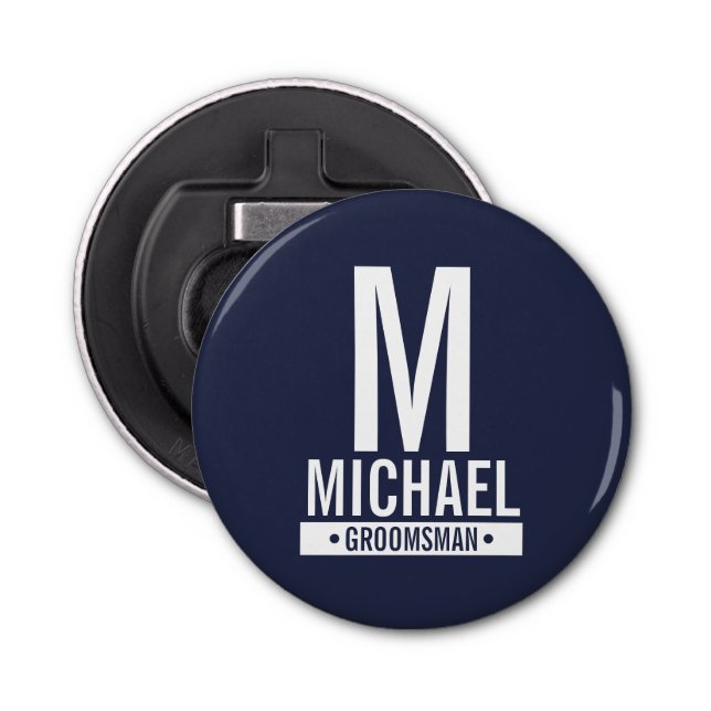 Navy Personalised Groomsman's Monogram and Name Bottle Opener (Front)