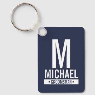 Navy Personalised Groomsman's Monogram and Name Key Ring
