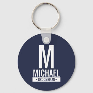 Navy Personalised Groomsman's Monogram and Name Key Ring