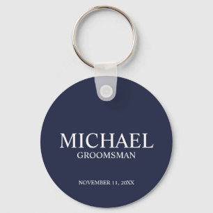 Navy Personalised Groomsman's Name and Monogram Key Ring