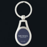 Navy Personalised Groomsman's Name and Monogram Key Ring<br><div class="desc">Modern Personalised Groomsman Gifts
featuring personalised groomsman's name,  title and wedding date in white classic serif font style on navy blue background.

Also perfect for Best Man,  Father of the Bride and more.</div>
