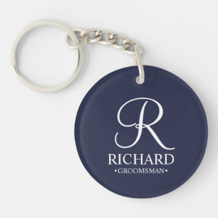Navy Personalised Groomsman's Name and Monogram Key Ring